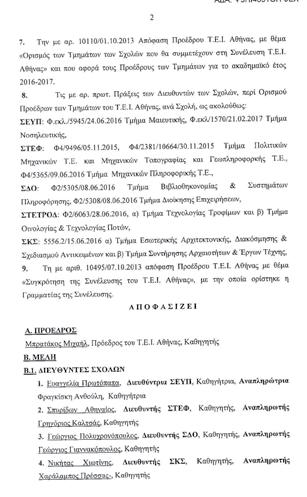 8 Μέλη Συνέλευσης του ΤΕΙ Αθήνας Η Επανασυγκρότηση της Συνέλευσης του Τ.Ε.Ι. Αθήνας για τo ακαδημαϊκό έτος 2016-2017 με αριθμό απόφασης 2123/8-3-2017 έχει ως εξής: Α.