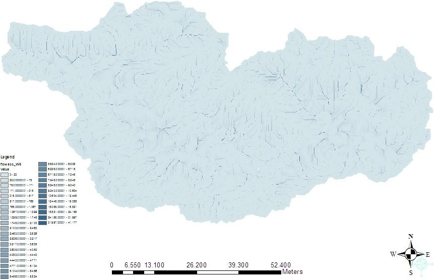 Water Flow direction in Strymonas river basin Ακολούθως δημιουργείται ο χάρτης συγκέντρωσης ροής