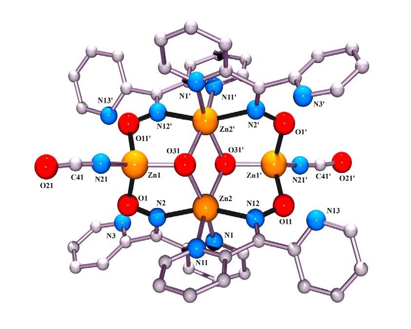 VI. Σύµπλοκες ενώσεις του µαγγανίου O(21 )-Zn(1)-N(1) 159.2(1) Zn(2)-N(21)- N(22) N(2)-Zn(1)-N(1) 160.5(1) N(21)-N(22)- N(23) 134.0(7) 175.