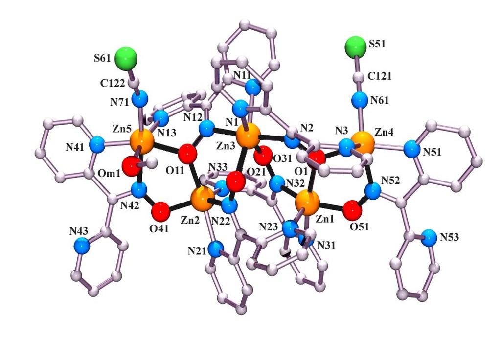 VI. Σύµπλοκες ενώσεις του µαγγανίου Cl(3)-Zn(6)-N(2t) 111.0(4) N(1t)-Zn(6)-N(3t) 111.