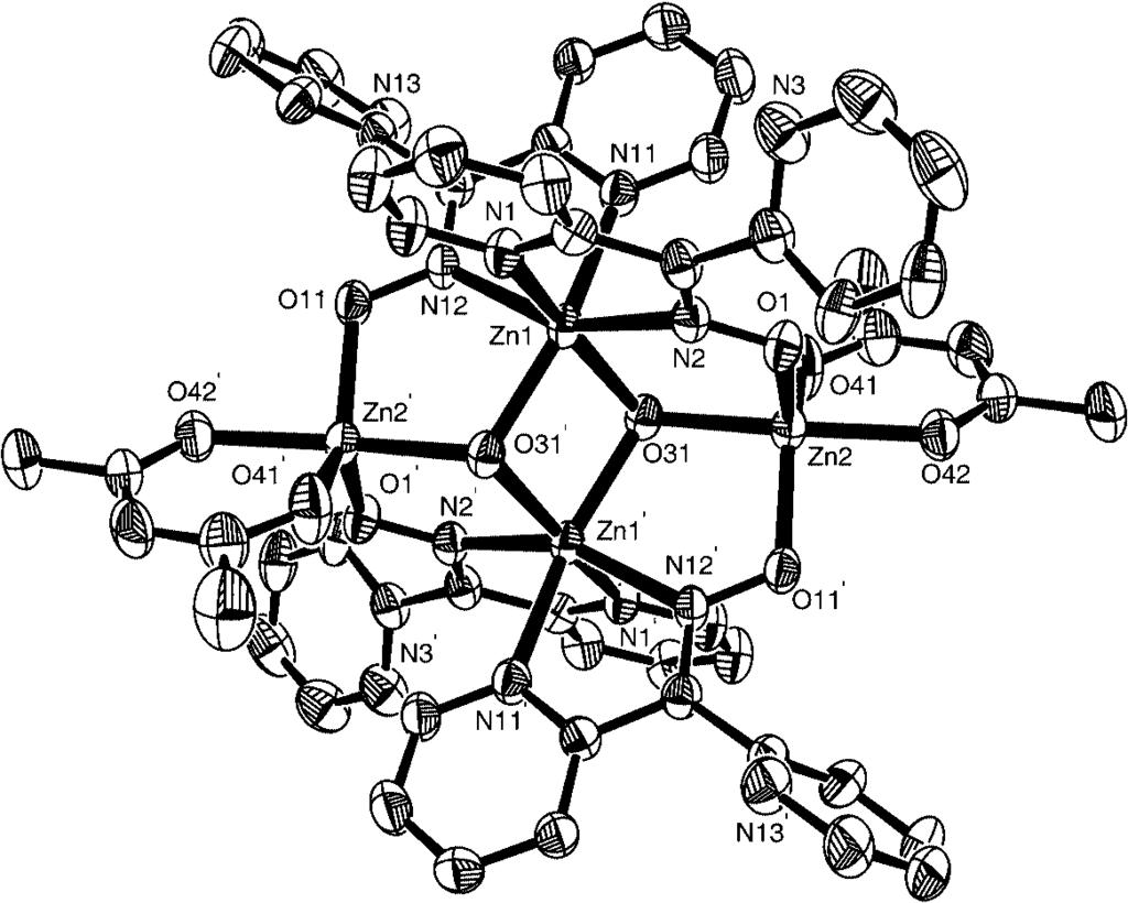 Di-2-pyridyl Ketone Oxime in Zinc Chemistry FULL PAPER Figure 5. Partially labeled ORTEP plot of the tetranuclear molecule of complex 4 4CH 2 Cl 2. Other details are as in the caption of Figure 4.