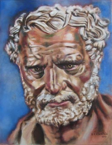 φιλοσόφων του 3ου αιώνα π.χ.. (Pollitt, 2006, σελ. 99-100). Εικ. 4. «ΔΗΜΟΚΡΙΤΟΣ» (περ. 460-370 π.χ.) Ζωγραφική αναπαράσταση μιας μορφής άγνωστου φιλοσόφου, με βαθιές ρυτίδες στο μέτωπο και ισχυρή σκέψη.