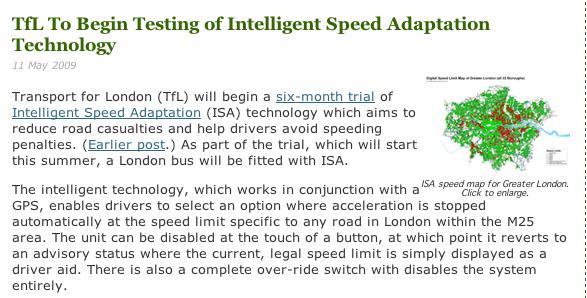 Intelligent Speed Adaptation (ISA) http://www.tfl.