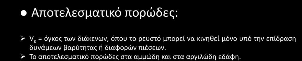 Χαρακτηριστικά εδαφών (4/5) Αποτελεσματικό πορώδες: V ε = όγκος των διάκενων,