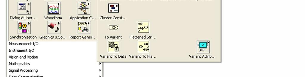 Ένα cluster µπορεί να περιέχει αριθµητικά στοιχεία (numeric controls ή indicators), πίνακες, σταθερές ή µεταβλητές κειµένου, λογικές σταθερές ή µεταβλητές κλπ.