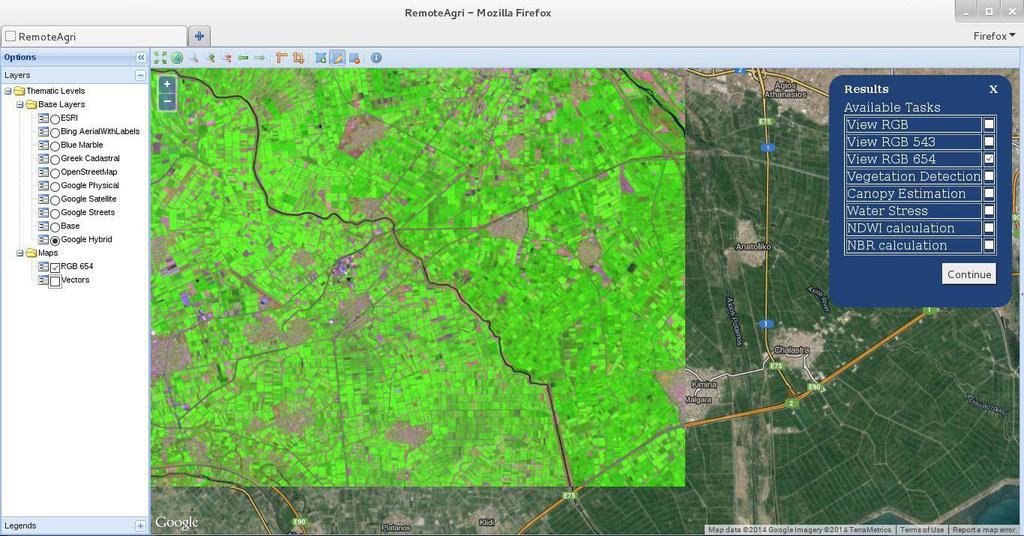 4.3 Απαιτήσεις Χρηστών 83 Σχήμα 4.2: Ο Web Client του RemoteAgri WebGIS συστήματος για την online ανάλυση τηλεπισκοπικών δεδομένων για αγροτικές εφαρμογές.