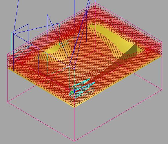 roughing toolpath (σχήμα 4.10), για την εκχόνδριση της επιφάνειας του δοκιμίου με κονδύλι φραιζαρίσματος (end mill) διαμέτρου 6mm και το surface toolpath (σχήμα 4.