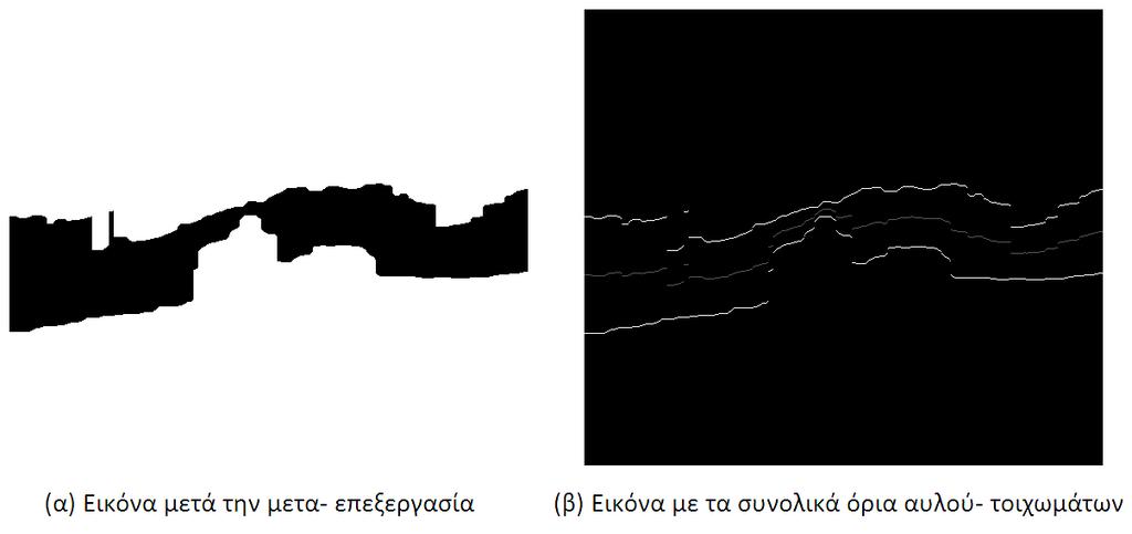 110 Εικόνα 49: Εικόνα αποτελέσματος από την μετα- επεξεργασία (αριστερά) και τελική εικόνα με τα συνολικά όρια αυλού- τοιχωμάτων (δεξιά). 3.