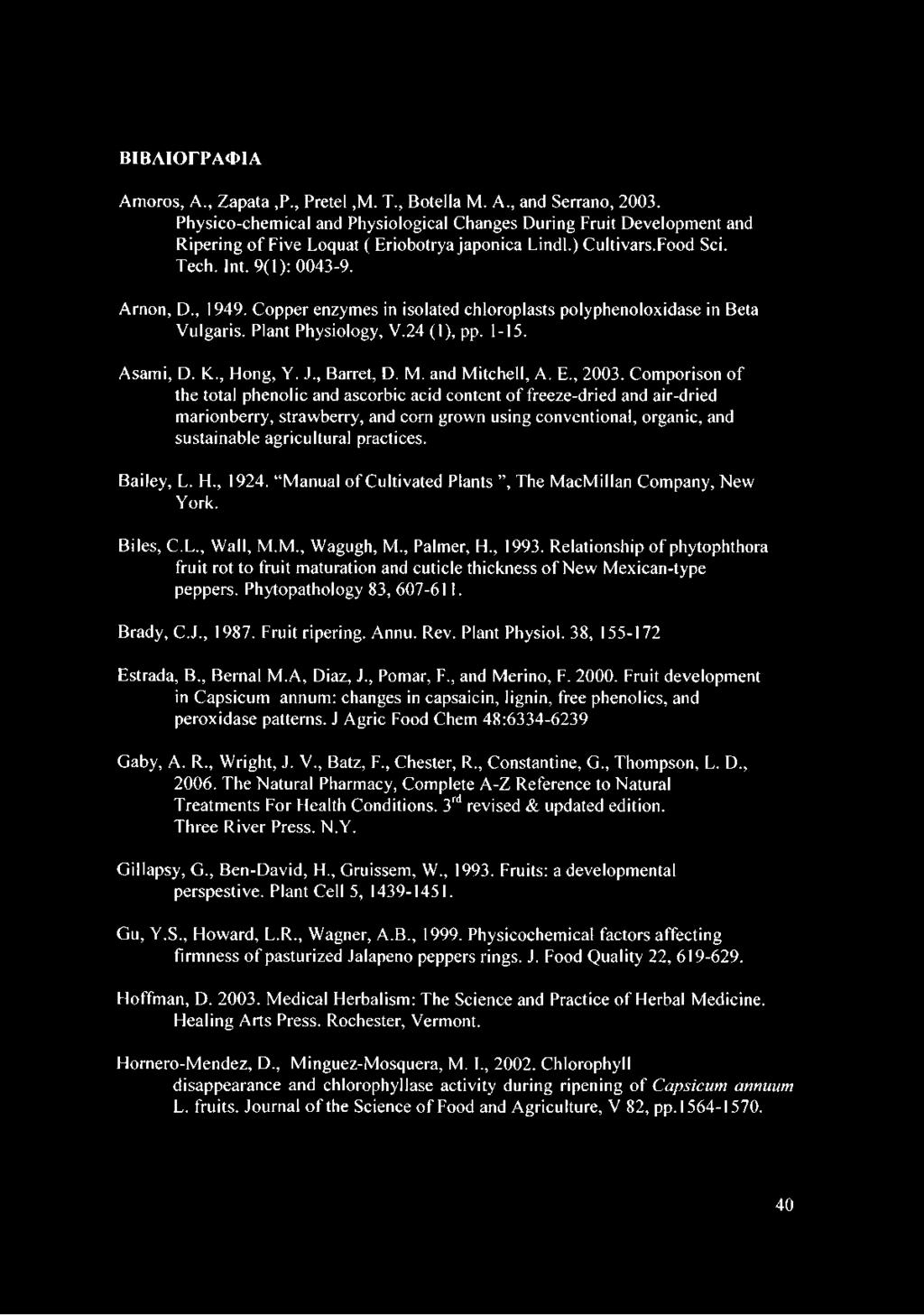 Copper enzymes in isolated chloroplasts polyphenoloxidase in Beta Vulgaris. Plant Physiology, V.24 (1), pp. 1-15. Asami, D. K., Hong, Y. J., Barret, D. M. and Mitchell, A. E., 2003.