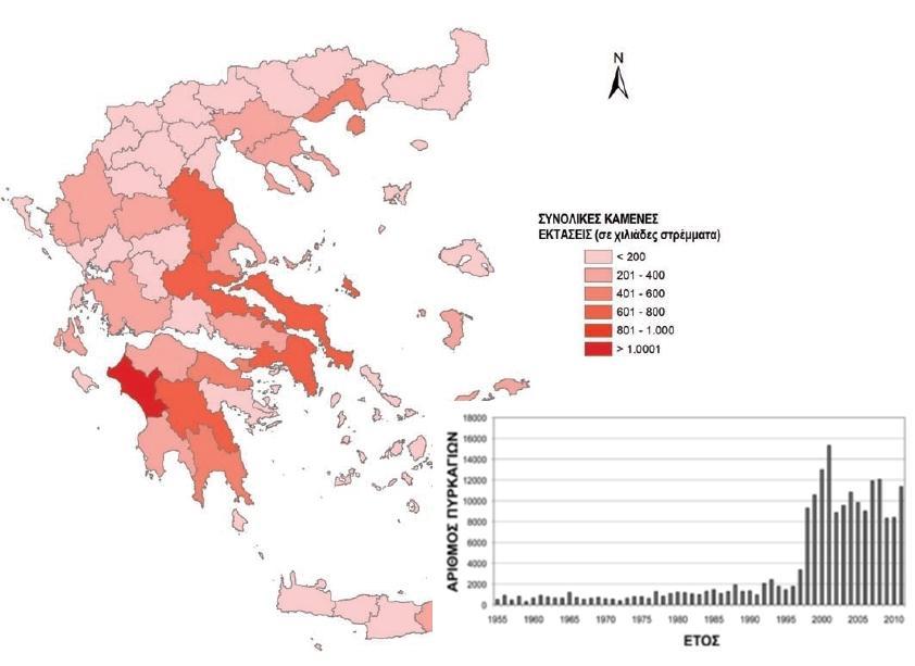 ΚΕΦΑΛΑΙΟ 2 Εικόνα 2.2. Καμένες γεωργικές και δασικές εκτάσεις για την περίοδο 1983-2007 (Πηγή: Δασικές πυρκαγιές Ελλάδας 1983-2008, WWF 2011).