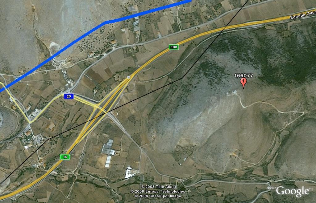 3: Χάρτης-οδηγός Google Earth (κόκκινα 1 και 2: