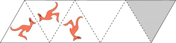 17. There is a picture of a kangaroo in the first triangle. Dotted lines act as mirrors. The first 2 reflections are shown. What does the reflection look like in the shaded triangle?