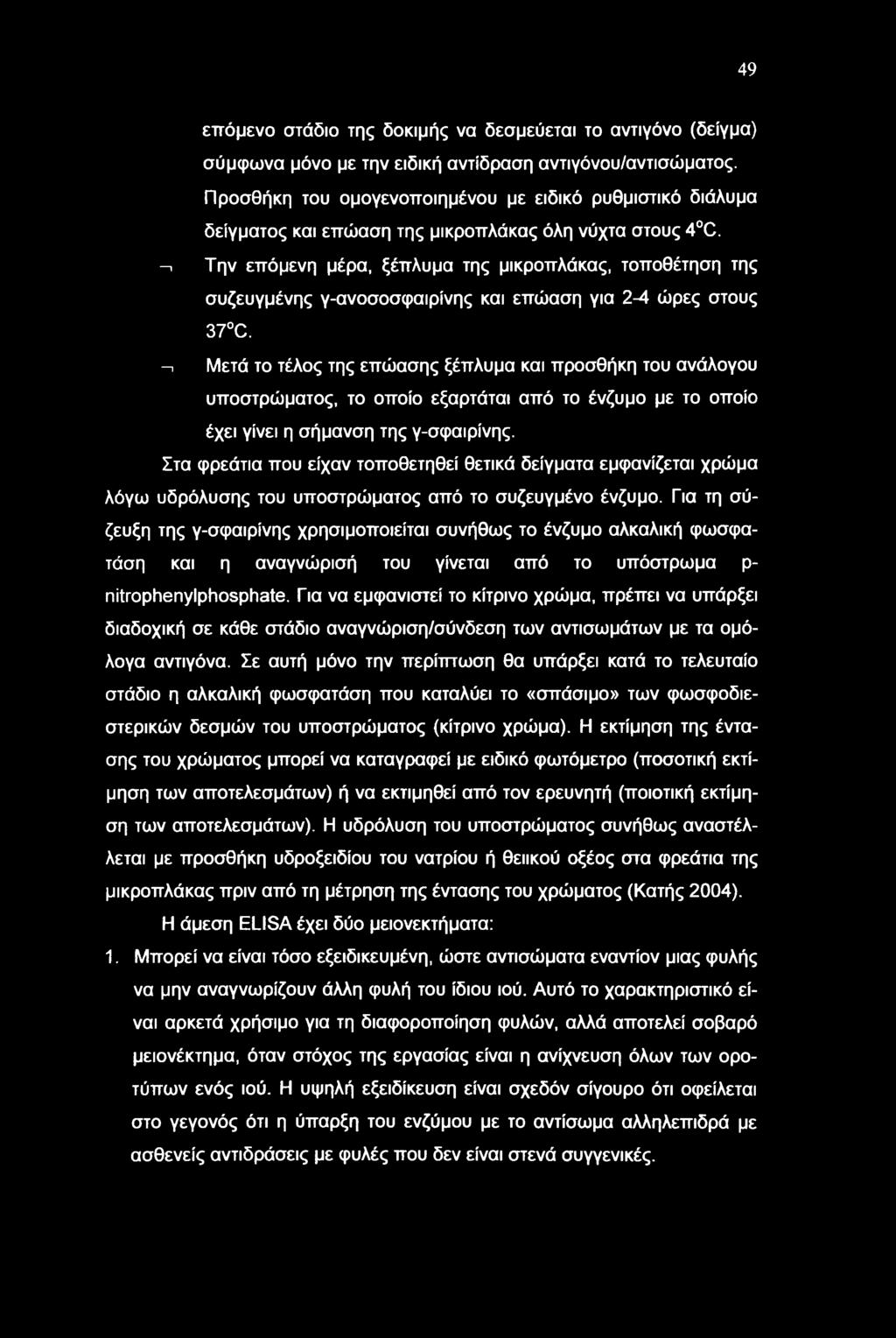 -ι Την επόμενη μέρα, ξέπλυμα της μικροπλάκας, τοποθέτηση της συζευγμένης γ-ανοσοσφαιρίνης και επώαση για 2-4 ώρες στους 37 C.