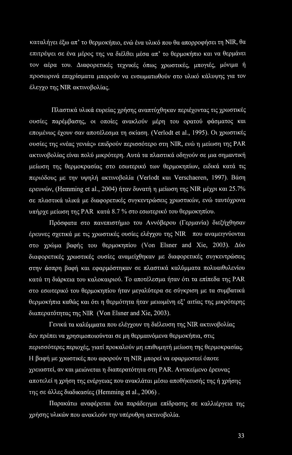καταλήγει έξω απ το θερμοκήπιο, ενώ ένα υλικό που θα απορροφήσει τη NIR, θα επιτρέψει σε ένα μέρος της να διέλθει μέσα απ το θερμοκήπιο και να θερμάνει τον αέρα του.