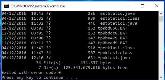 exec("cmd /c dir"); BufferedReader input = new BufferedReader(new InputStreamReader(pr.getInputStream())); String line=null; while((line=input.readline())!