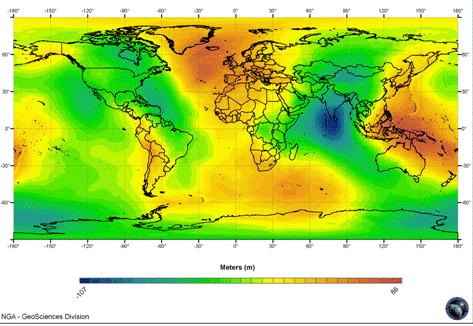 Εικόνα 2.10 Υψόμετρα του γεωειδούς σε παγκόσμια κλίμακα από το EGM 2008 σε πλέγμα 2.5' (http://earthinfo.nga.mil) 2.4.