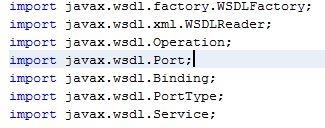 Εικόνα 4.1 Στο παραπάνω τμήμα κώδικα φαίνονται δηλώσεις πακέτων που αφορούν το Parsing και βρίσκονται στη βιβλιοθήκη WSDL4j.