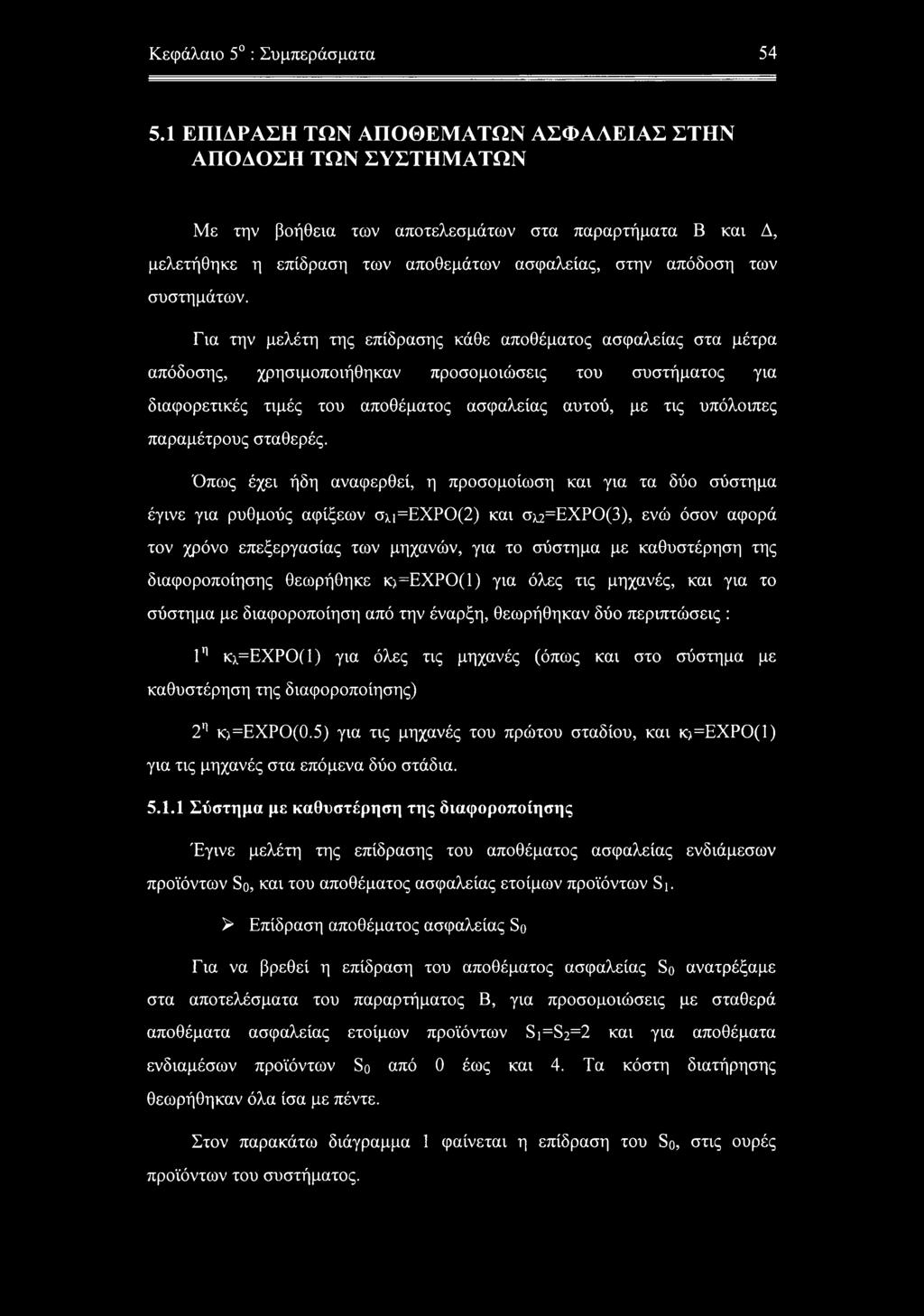 Για την μελέτη της επίδρασης κάθε αποθέματος ασφαλείας στα μέτρα απόδοσης, χρησιμοποιήθηκαν προσομοιώσεις του συστήματος για διαφορετικές τιμές του αποθέματος ασφαλείας αυτού, με τις υπόλοιπες