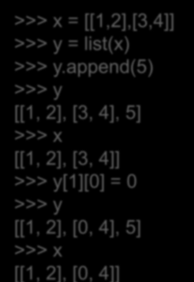 = [[1,2],[3,4]] >>> y = list(x) >>> y.