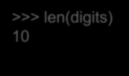 Άλλες λειτουργίες σε λίστες μήκος λίστας = αριθμός στοιχείων στη λίστα >>> len(digits) 10 >>> digits + [10,11,12,13,14,15] [1,2,3,4,5,6,7,8,9,10,11,12,13,14,15]