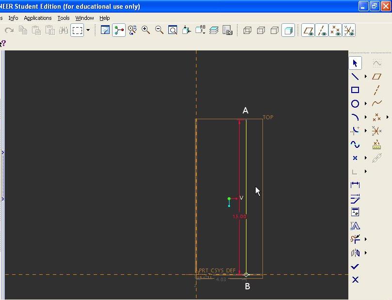 Επιλέγουμε το εργαλείο σχεδίασης γραμμών (Line tool) και κάνουμε ένα κλικ περίπου στο σημείο Α.