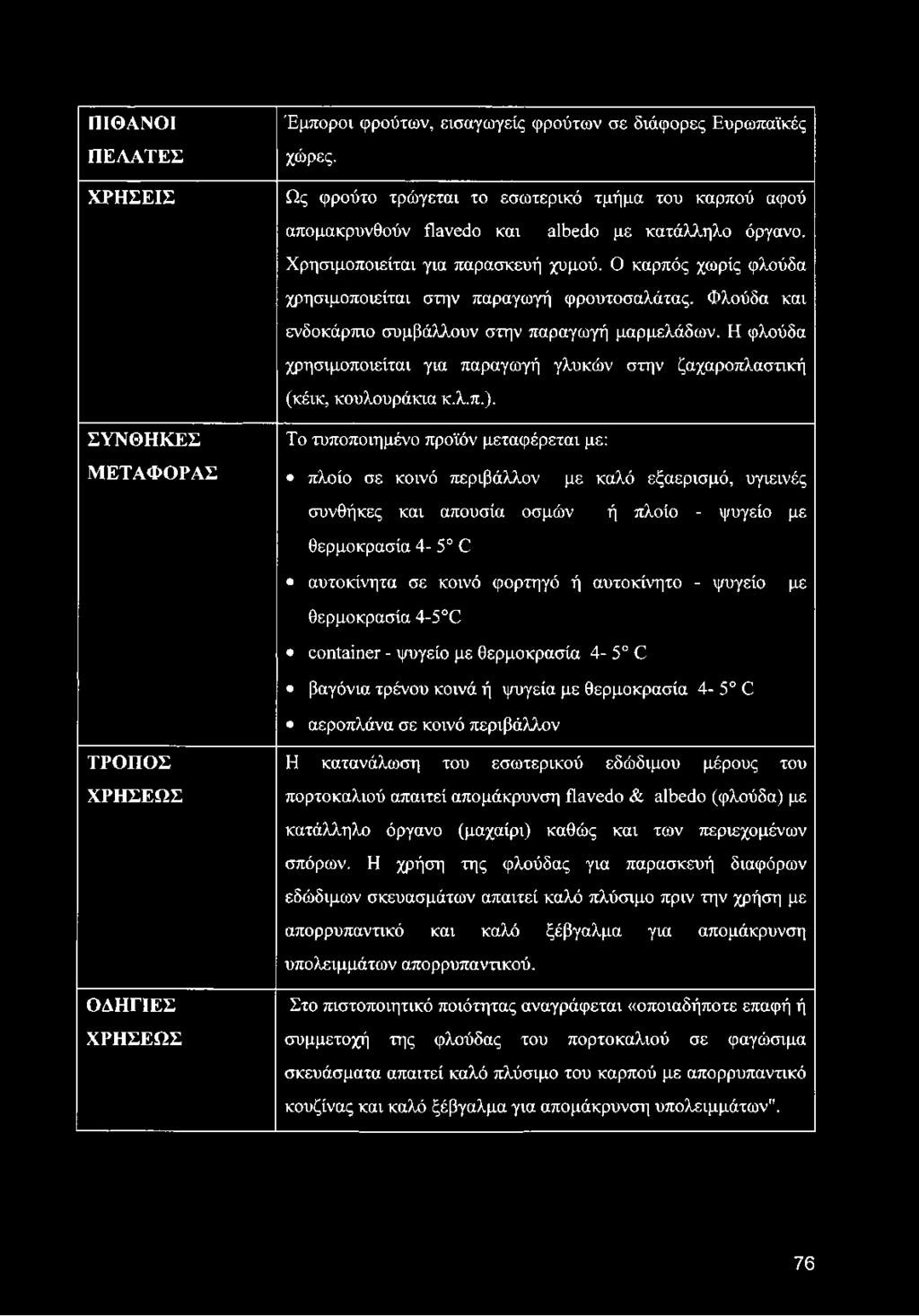 Το τυποποιημένο προϊόν μεταφέρεται με: ΜΕΤΑΦΟΡΑΣ πλοίο σε κοινό περιβάλλον με καλό εξαερισμό, υγιεινές συνθήκες και απουσία οσμών ή πλοίο - ψυγείο με θερμοκρασία 4-5o C αυτοκίνητα σε κοινό φορτηγό ή