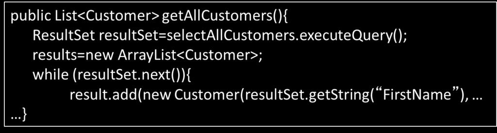 Επιλογή όλων των πελατών Η μέθοδος getallcustomers επιστρέφει μια λίστα με όλους τους πελάτες από τη βάση δεδομένων.