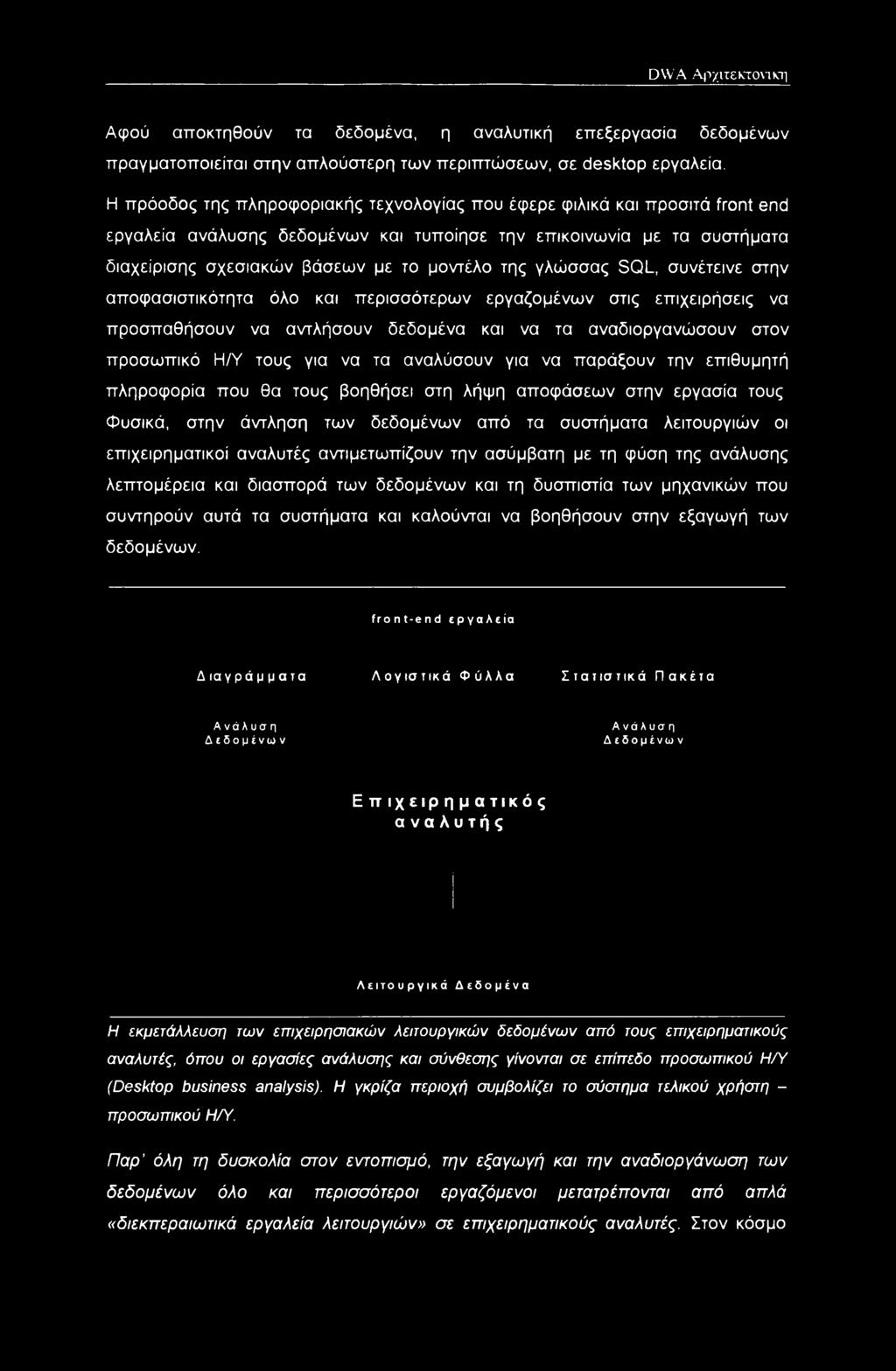 γλώσσας SQL, συνέτεινε στην αποφασιστικότητα όλο και περισσότερων εργαζομένων στις επιχειρήσεις να προσπαθήσουν να αντλήσουν δεδομένα και να τα αναδιοργανώσουν στον προσωπικό Η/Υ τους για να τα