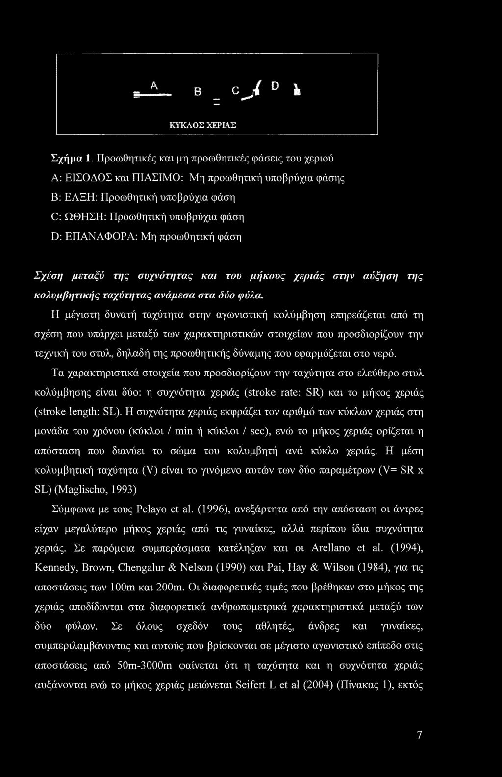 προωθητική φάση Σχέση μεταξύ της συχνότητας και του μήκους χεριάς στην αύξηση τ?/ς κολυμβητικής ταχύτητας ανάμεσα στα δύο φύλα.