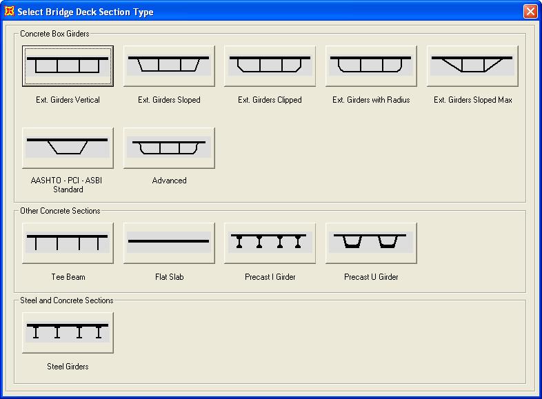 Από το Bridge menu Deck section παρέχεται η δυνατότητα επιλογής του τύπου διατομής του