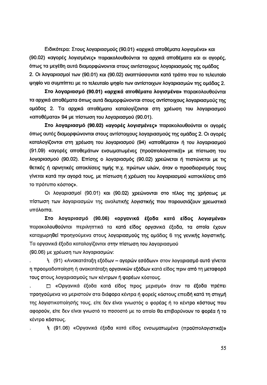 Ειδικότερα: Στους λογαριασμούς (90.01) «αρχικά αποθέματα λογισμένα» και (90.
