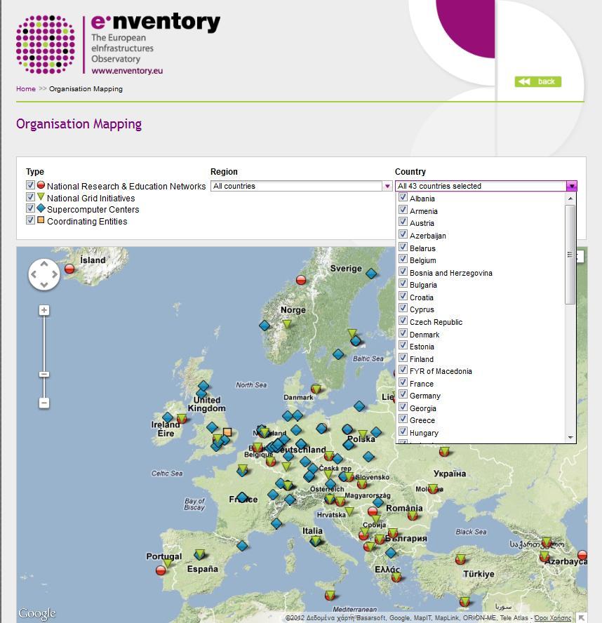 Εικόνα 22: enventory χάρτης κουκίδων 5.6.4 OpenAIREplus Η εφαρμογή που αναπτύχθηκε στα πλαίσια αυτής της διπλωματικής, χρησιμοποιήθηκε στα πλαίσια του έργου OpenAIREplus.