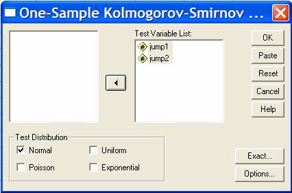 Στο κάτω αριστερό μέρος του πλαισίου διαλόγου «One-Sample Kolmogorov- Smirnov Test» υπάρχει το πεδίο Test Distribution.