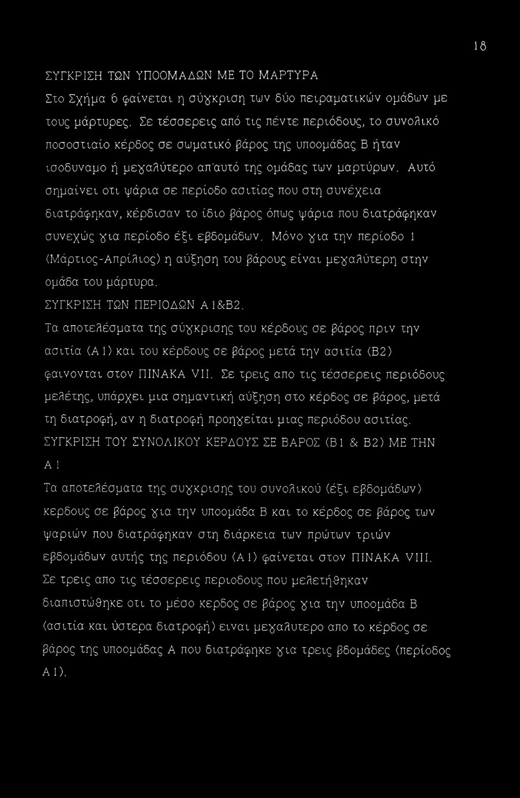 Αυτό σημαίνει οτι ψάρια σε περίοδο ασιτίας που στη συνέχεια διατράφηκαν, κέρδισαν το ίδιο βάρος όπως ψάρια που διατράφηκαν συνεχώς ψια περίοδο έξι εβδομάδων.
