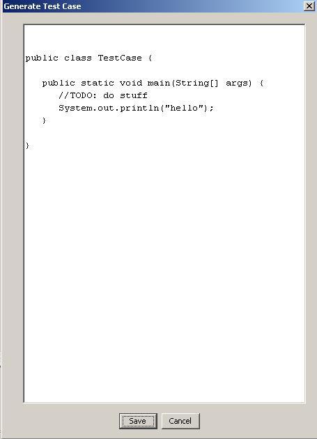 Εικόνα 43. Παραγωγή test case Στο παρακάτω snippet μπορούμε να δούμε πως δομείται ένα XML αρχείο που χρησιμοποιείται για να αποθηκεύσει ένα project. <umleditor.classdiagramgraph> <nodes> <storage.