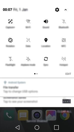 To open the quick access icons list, drag the notifications panel downwards or tap.