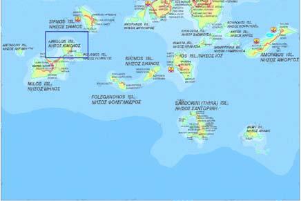 Έχει έκταση 37 τετραγωνικά χιλιόμετρα και βρίσκεται ανάμεσα στη Μήλο και τη Σίφνο με απόσταση 87 ναυτικά μίλια από τον Πειραιά.