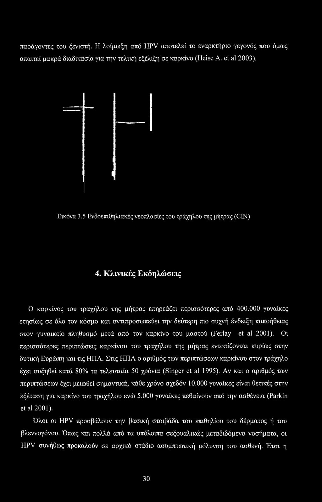 000 γυναίκες ετησίως σε όλο τον κόσμο και αντιπροσωπεύει την δεύτερη πιο συχνή ένδειξη κακοήθειας στον γυναικείο πληθυσμό μετά από τον καρκίνο του μαστού (Ferlay et al 2001).