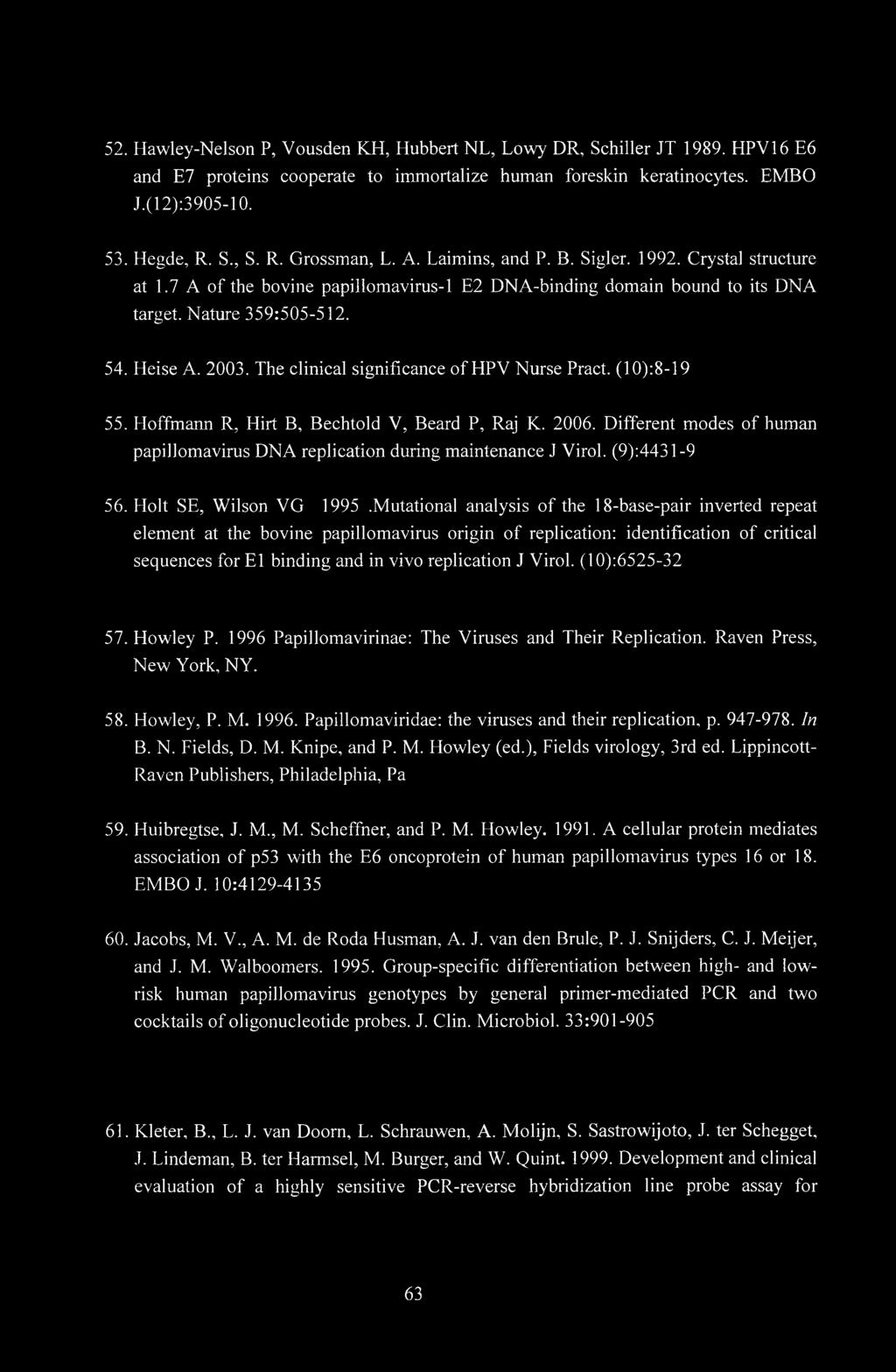 The clinical significance of HPV Nurse Pract. (10):8-19 55. Hoffmann R, Hirt B, Bechtold V, Beard P, Raj K. 2006. Different modes of human papillomavirus DNA replication during maintenance J Virol.