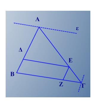 Θεώρημα εσωτερικής διχοτόμου Η εσωτερική διχοτόμος γωνίας τριγώνου χωρίζει την απέναντι πλευρά σε λόγο ίσο με το λόγο των προσκείμενων πλευρών. Δηλαδή, στο παρακάτω σχήμα ισχύει: ΑΒ ΒΔ.
