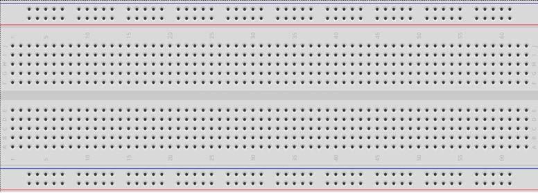 Εικόνα 3 Breaboard Επίσης, μέσω των βραχυκυκλωμένων γραμμάτων (5 σε κάθε στήλη όπως κοιτάμε),