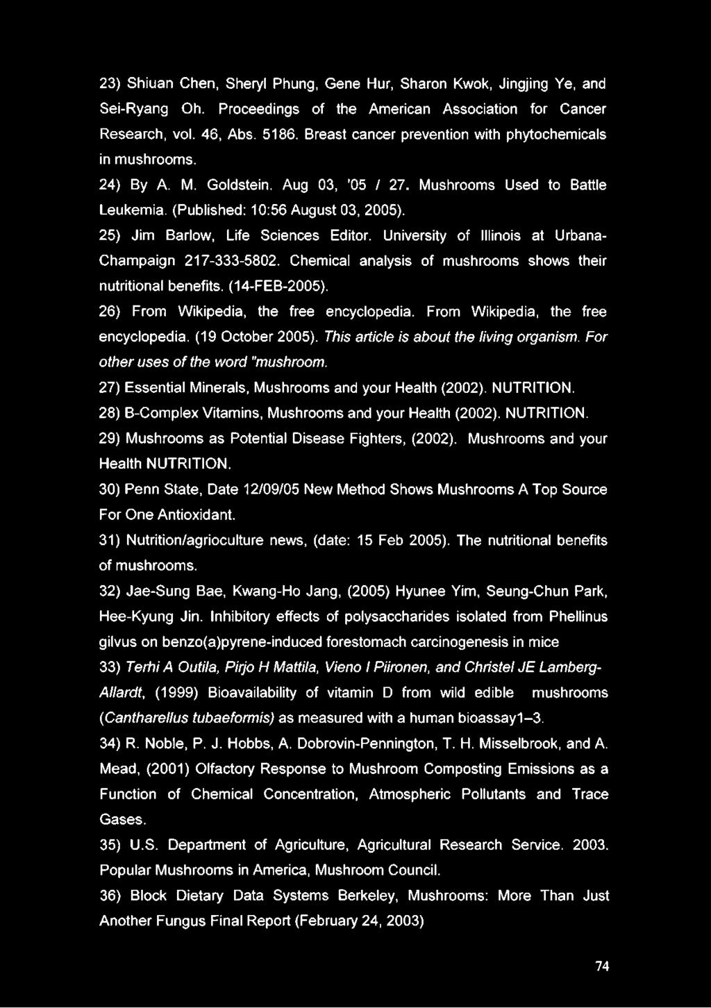 27) Essential Minerals, Mushrooms and your Health (2002). NUTRITION. 28) B-Complex Vitamins, Mushrooms and your Health (2002). NUTRITION. 29) Mushrooms as Potential Disease Fighters, (2002).