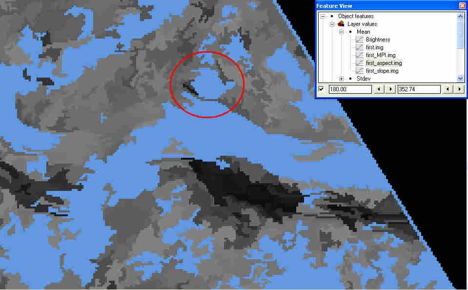 possible_landslides_3 µε το χαρακτηριστικό Layer Values-Mean Aspect για την απεικόνιση first.