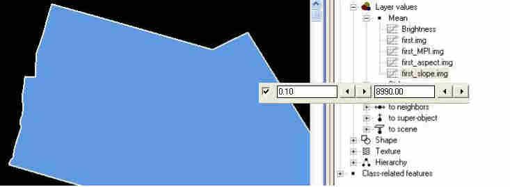 Εικόνα 86 Χρήση του εργαλείου feature view για τον καθορισµό των διαστηµάτων ασάφειας της κλάσης
