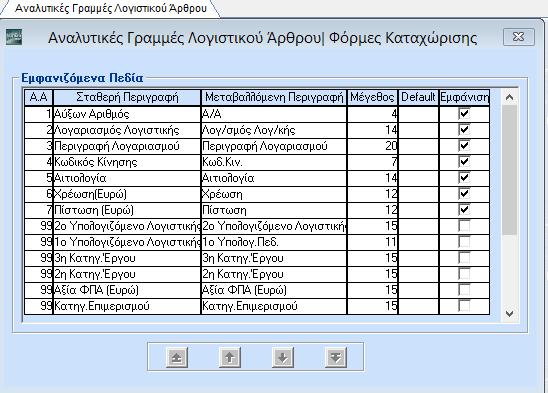 3.10. ΑΝΑΛΥΤΙΚΕΣ ΓΡΑΜΜΕΣ ΛΟΓΙΣΤΙΚΟΥ ΑΡΘΡΟΥ (Προαιρετικό) Από το βασικό μενού επιλέξτε διαδοχικά Παράμετροι/Φόρμες Καταχώρισης/Αναλυτικές Γραμμές Λογιστικού Άρθρου.