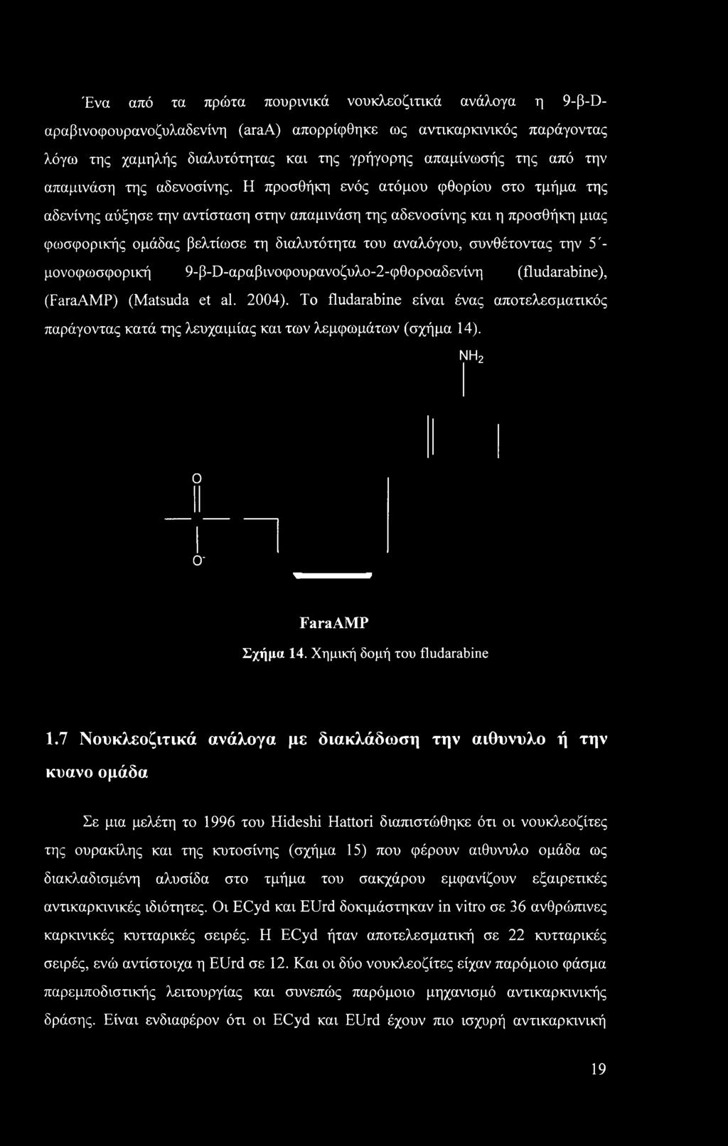 Η προσθήκη ενός ατόμου φθορίου στο τμήμα της αδενίνης αύξησε την αντίσταση στην απαμινάση της αδενοσίνης και η προσθήκη μιας φωσφορικής ομάδας βελτίωσε τη διαλυτότητα του αναλόγου, συνθέτοντας την