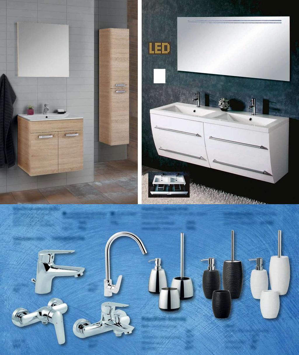 2 dekor biela, wenge 1 Kúpeľňový nábytok Reno MDF vysoký lesk, chrómované úchyty, Soft-Close doraz, prevedenie: biela alebo dub (skladom alebo na objednávku) 1 umývadlová skrinka vrátane umývadla a