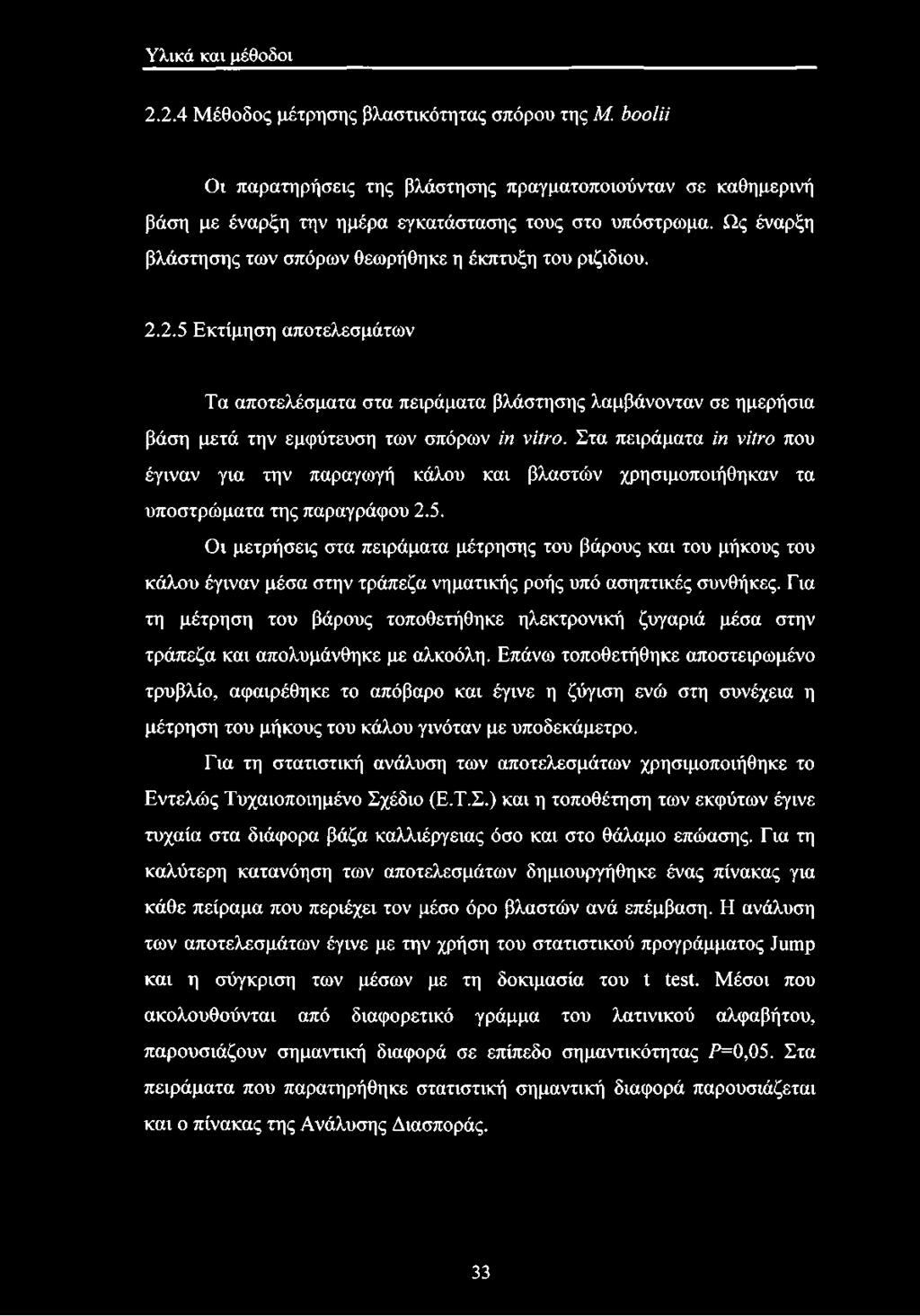 Στα πειράματα in vitro που έγιναν για την παραγωγή κάλου και βλαστών χρησιμοποιήθηκαν τα υποστρώματα της παραγράφου 2.5.