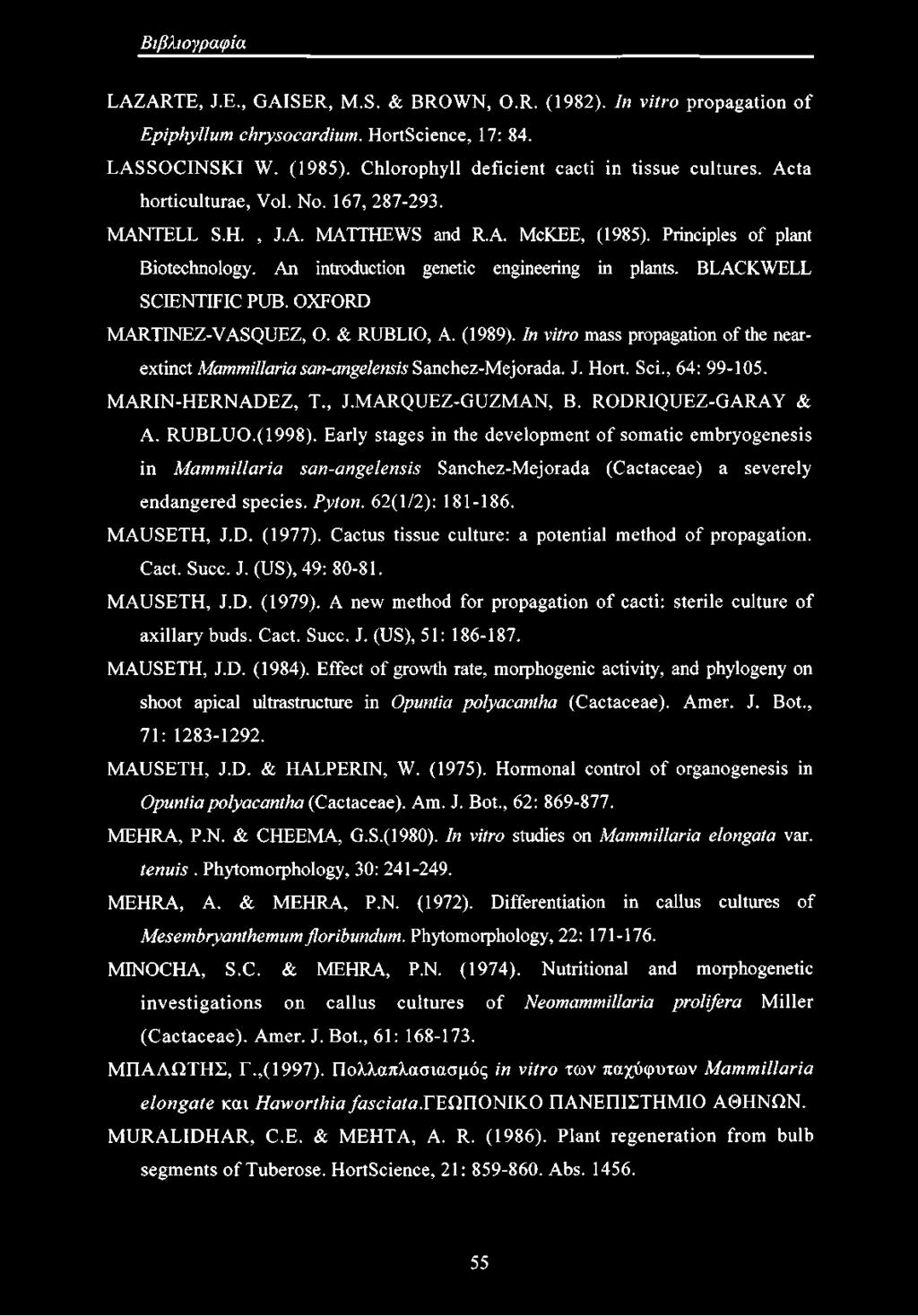 An introduction genetic engineering in plants. BLACKWELL SCIENTIFIC PUB. OXFORD MARTINEZ-VASQUEZ, O. & RUBLIO, A. (1989).