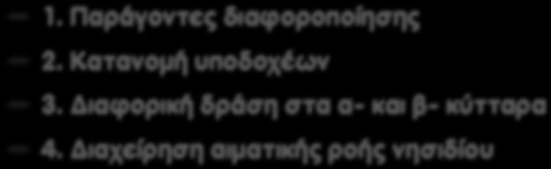 Νέοι ρόλοι για το δ-κύτταρο των νησιδίων 1. Παράγοντες διαφοροποίησης 2. Κατανομή υποδοχέων 3. Διαφορική δράση στα α- και β- κύτταρα 4.